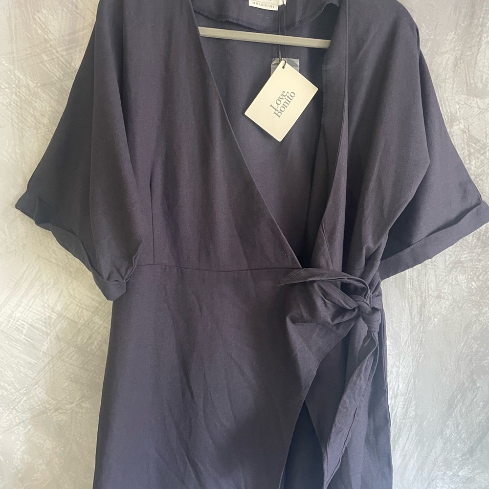 Lago Bano Elegant Navy Blue  Wrap Mini Dress